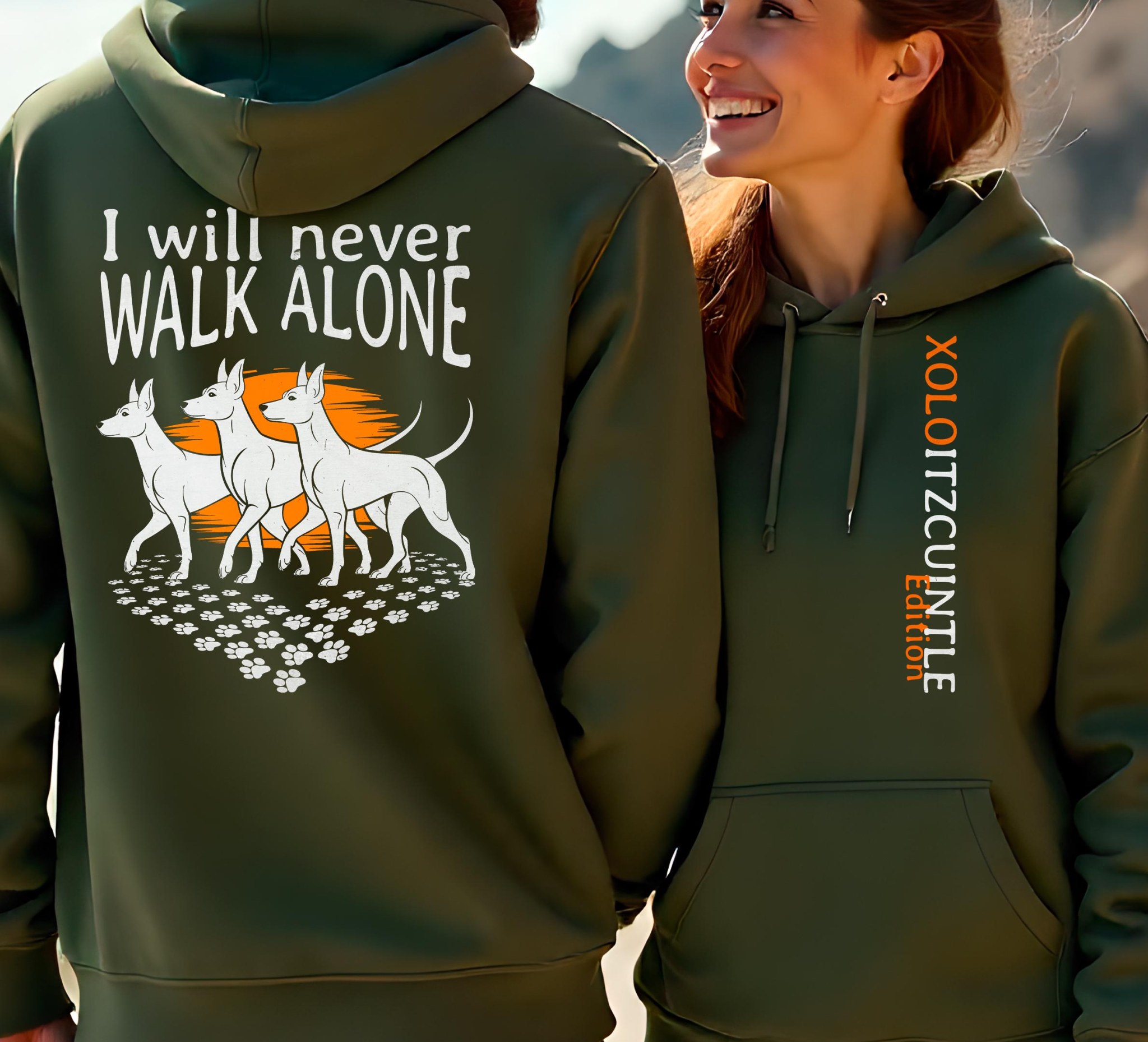 Xoloitzcuintli Dog Sweatshirt: "I Will Never Walk Alone" Unisex Hoodie