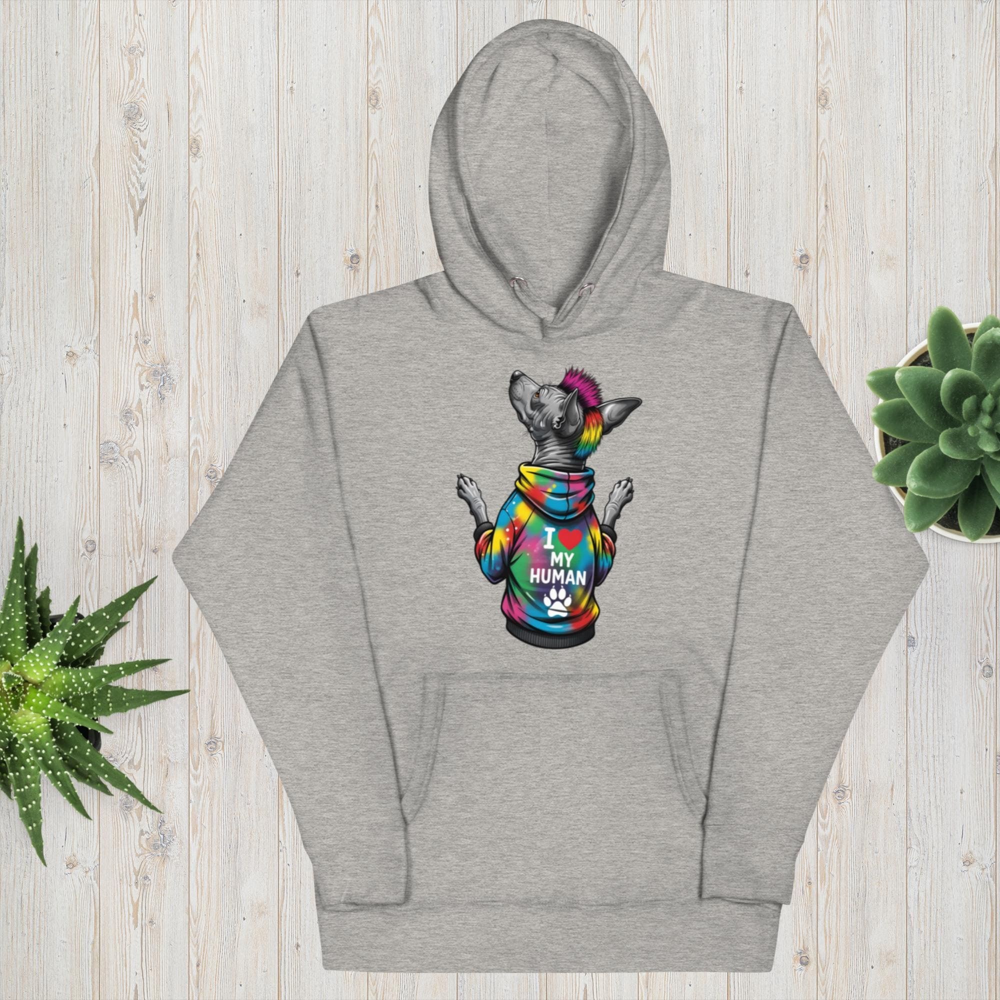 Xoloitzcuintli Dog Hoodie: "I Love My Human" Unisex Pullover