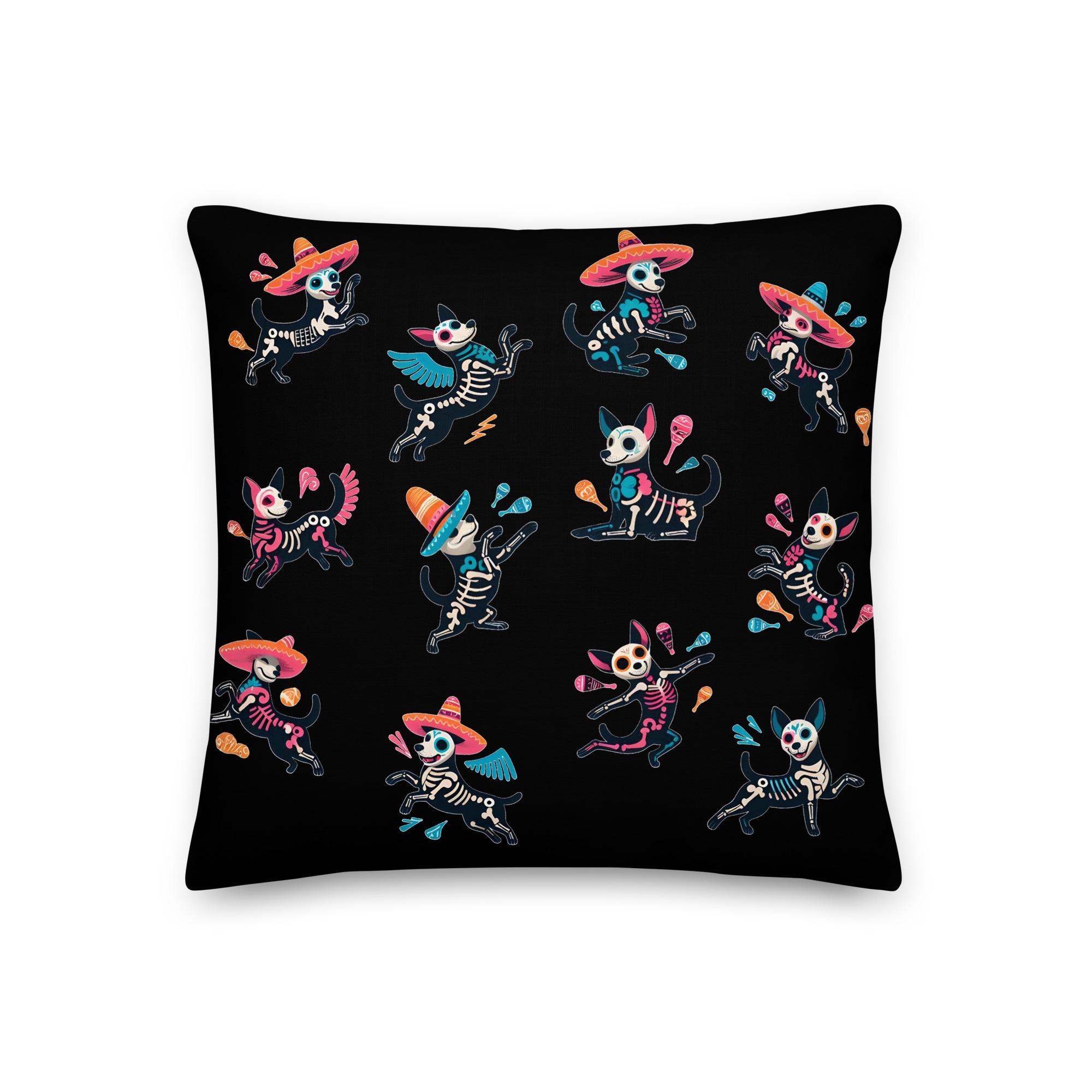 Happy Xolitos. Xoloitzcuintle Gift Pillow with Xolo Dogs Design. Fun & Cozy Dog Lover Gift. Black