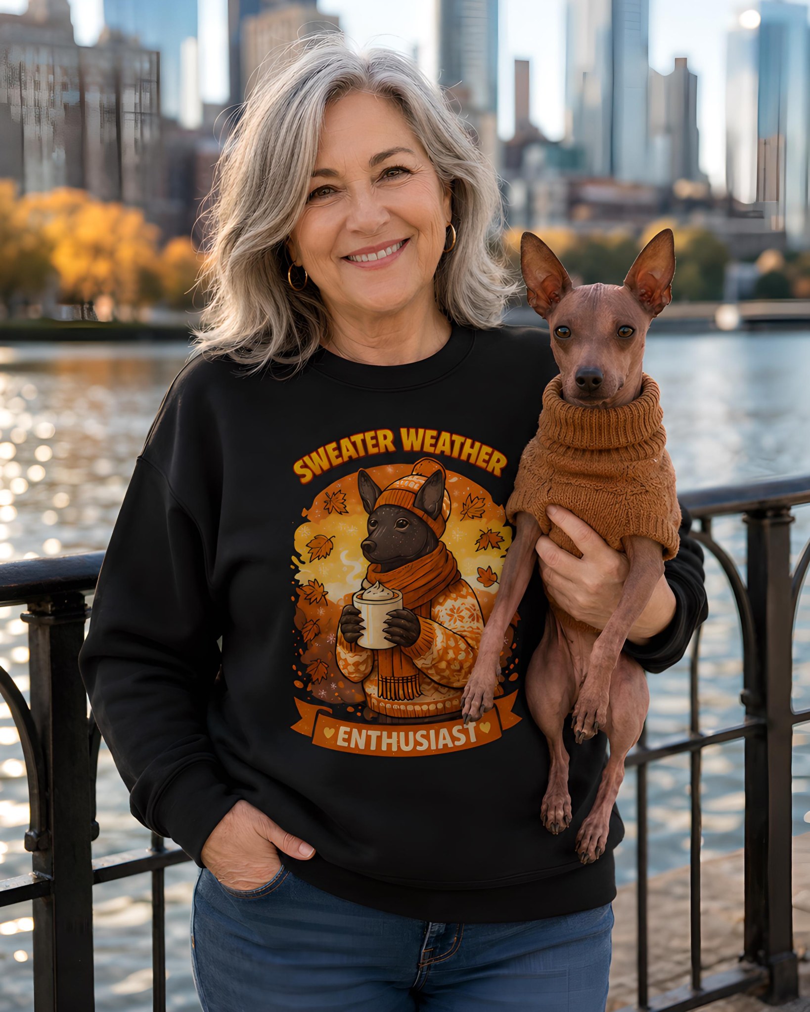 Xolo Peruvian Sweater Weather Sweatshirt – Hairless Dogs Lover Gift – Cozy Fall Dog Mom Hoodie – Hairless Dog Art – Unisex Premium