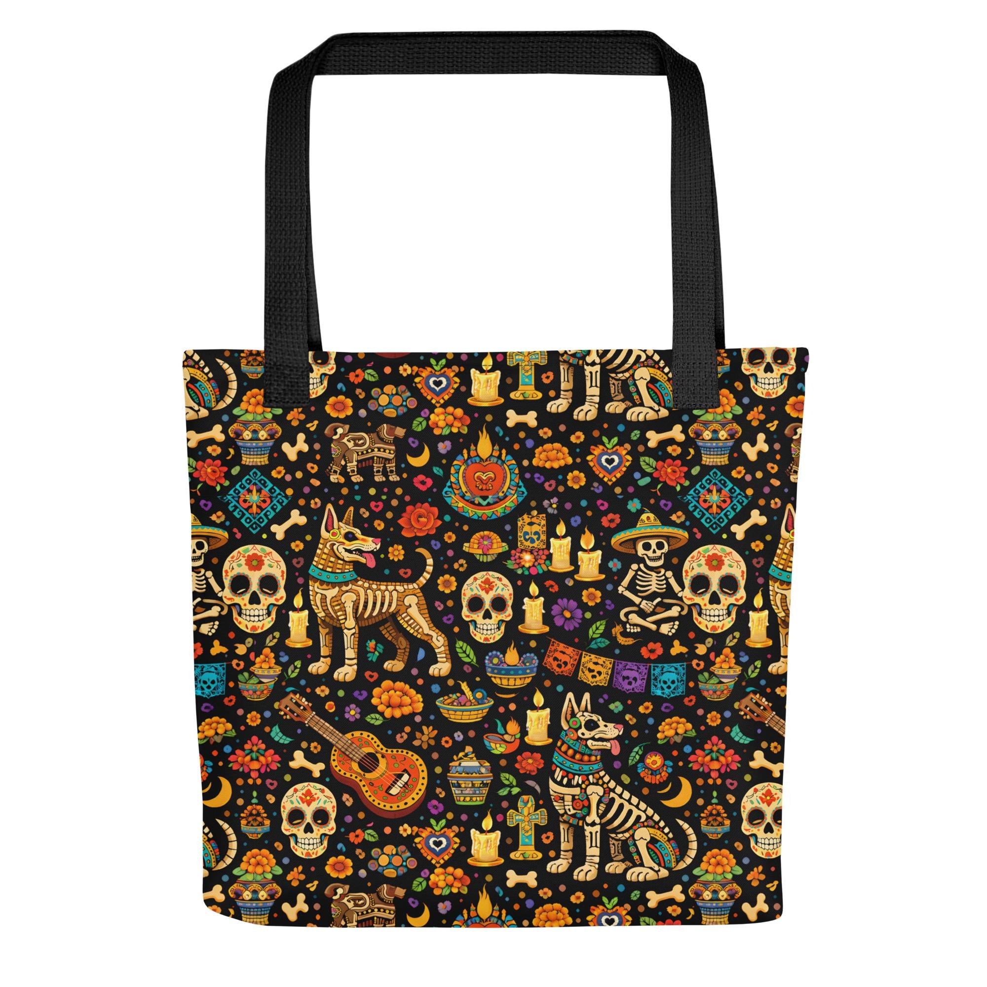 Mexican Dia de los Muertos Tote Bag | Xolo Dog Art Tote | Day of the Dead Bag | Reusable Cotton Tote | Gift for Dog Lovers