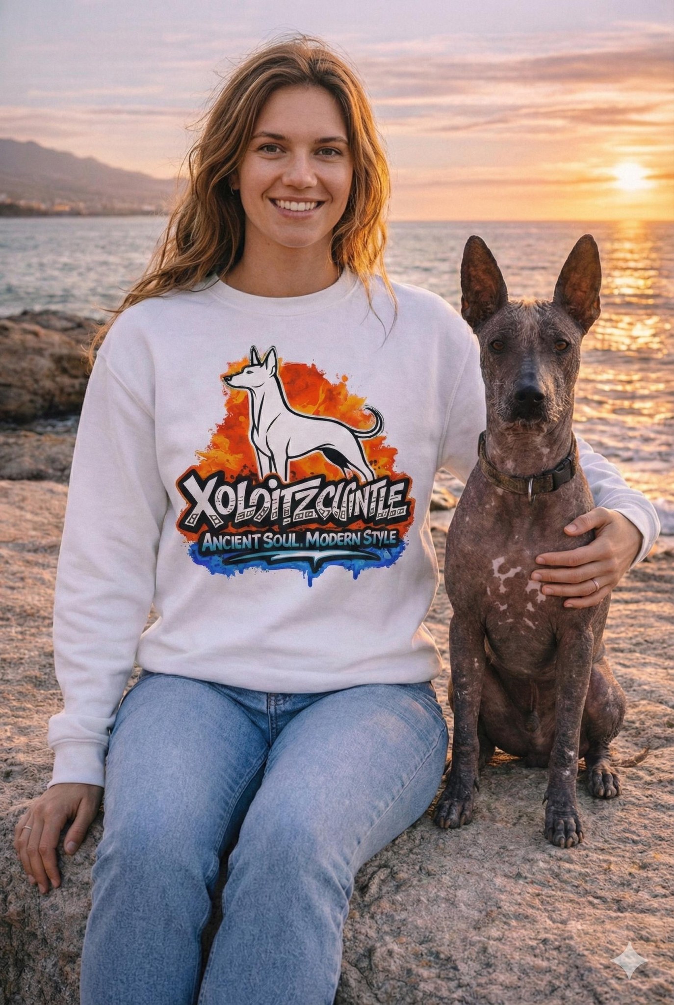 Xoloitzcuintle Sweatshirt – Ancient Soul Modern Style – Xolo Dog Lover Crewneck – Mexican Hairless Dog Gift – Unisex Graphic Pullover