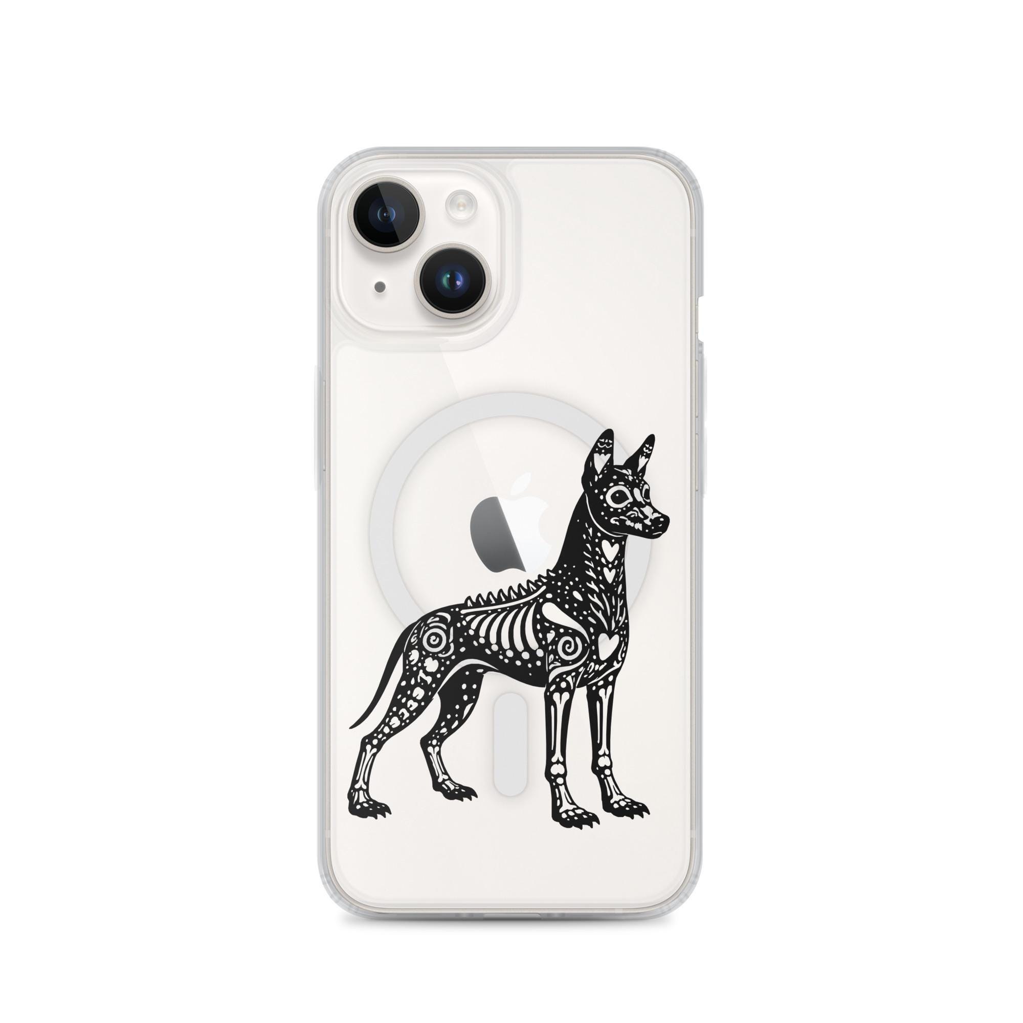 Xolo MagSafe Clear iPhone Case – Transparent Protective Case with Aztec Xoloitzcuintli Peruvian Art – Hairless Dog Lover Gift