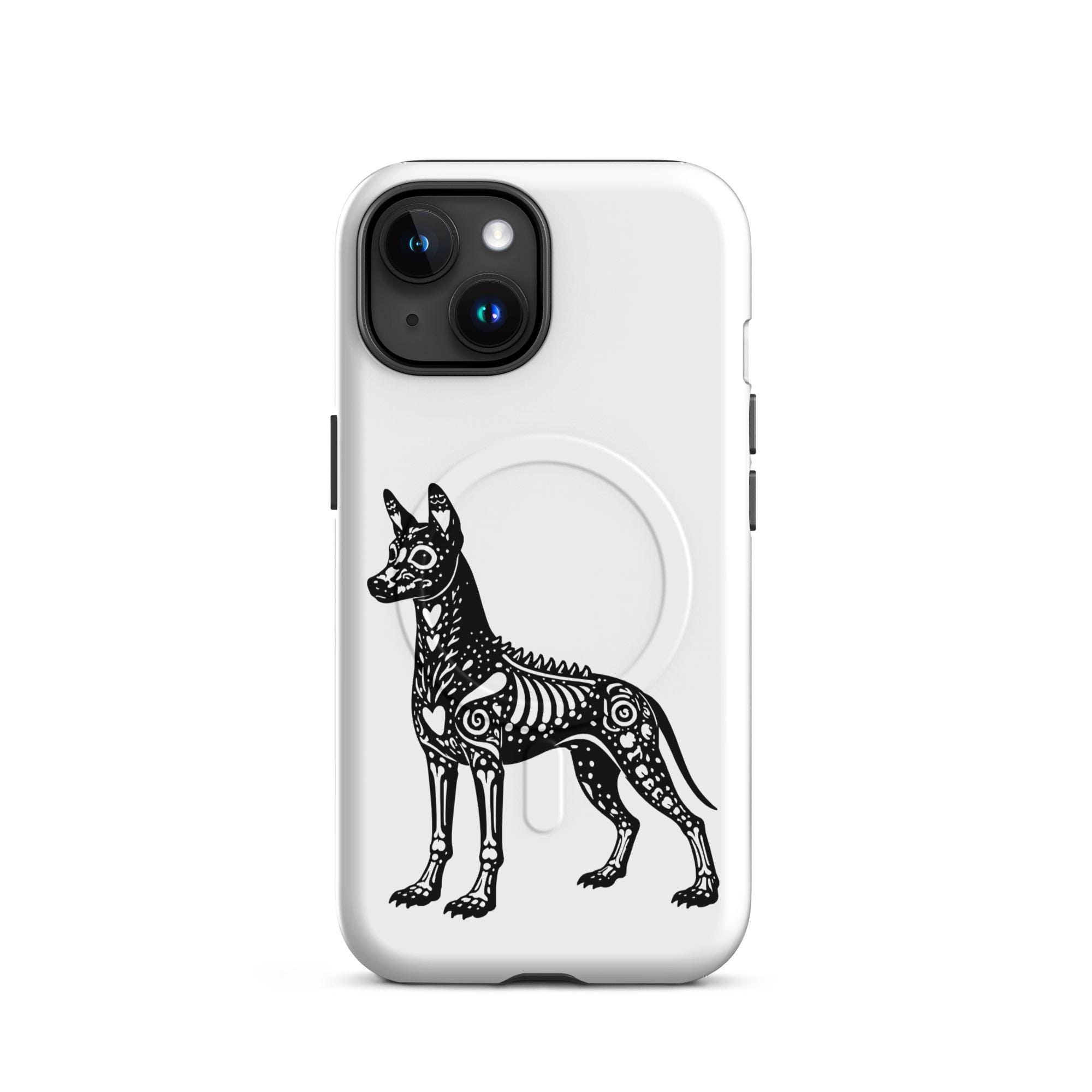 Xolo MagSafe Tough Case – Protective iPhone Case with Aztec Xoloitzcuintli Peru Inca Orchid Art – Premium Hairless Dog Phone Cover