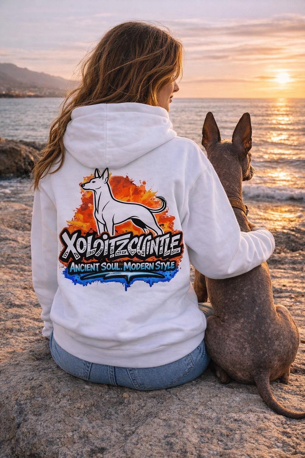 Xoloitzcuintle Hoodie – Ancient Soul Modern Style – Aztec Graffiti Xolo – Mexican Hairless Dog Sweatshirt Unisex Hoodie