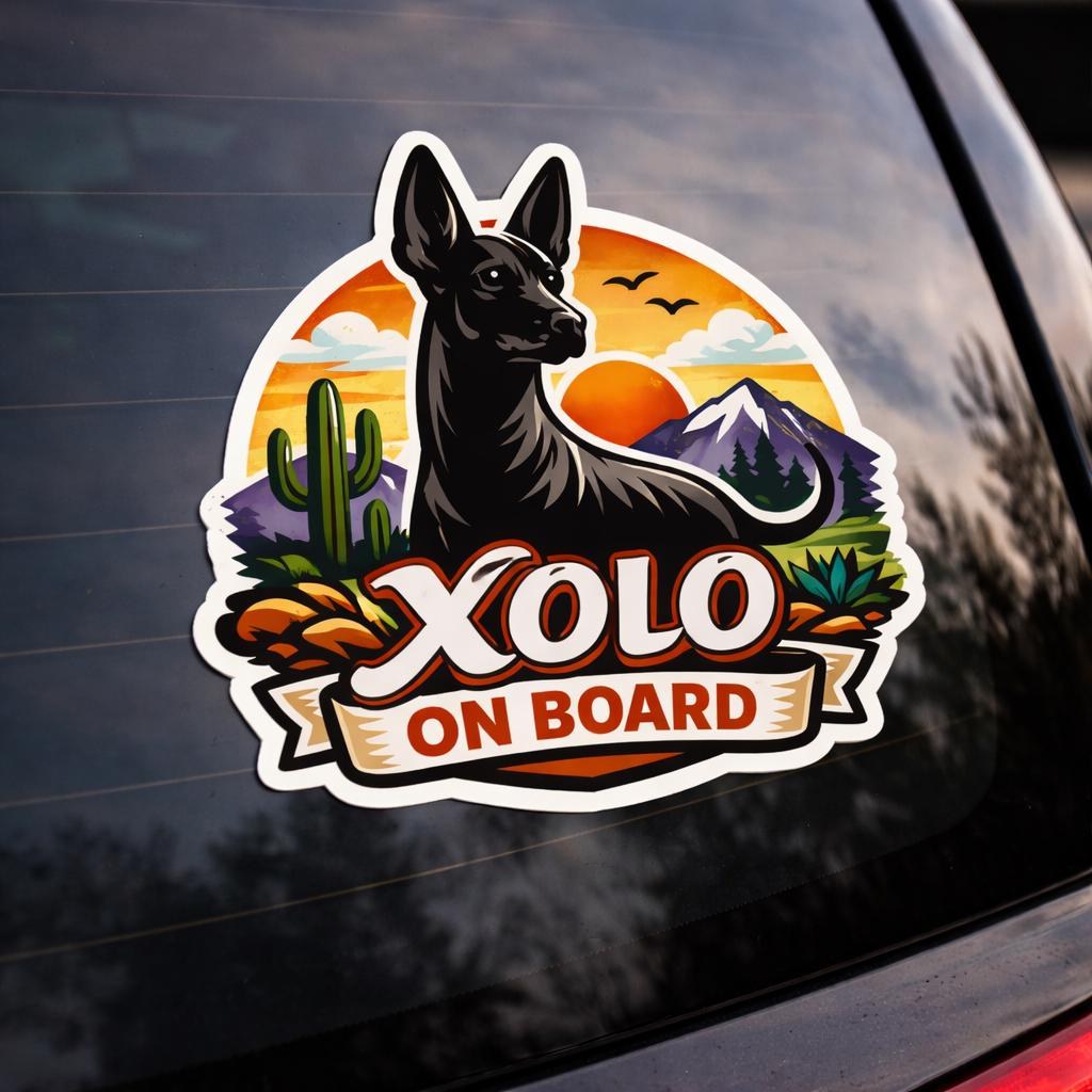 Xolo On Board colored Car Decal, Mexican Hairless Dog Car Window Sticker