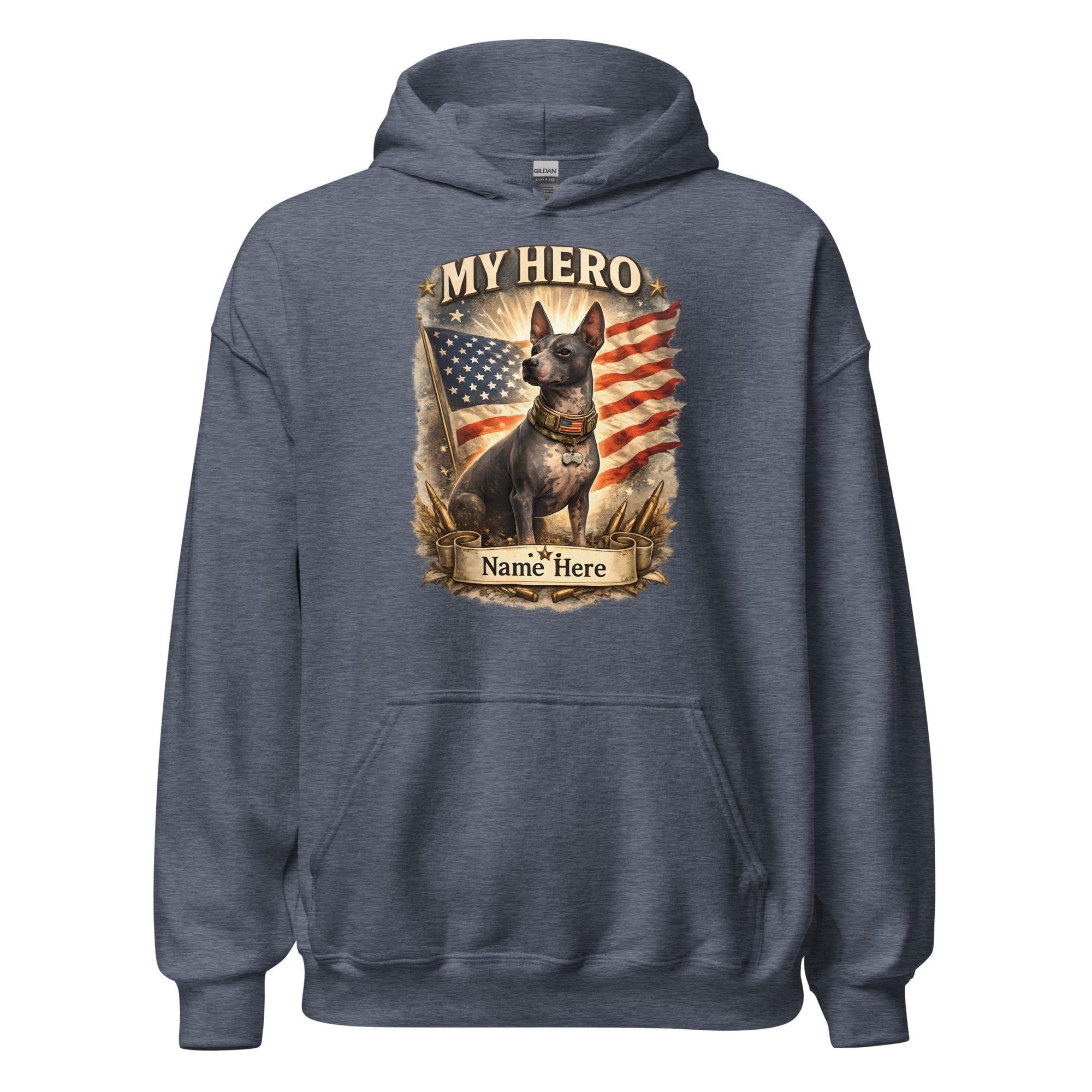 Personalized My Hero Dog Hoodie, American Hairless Terrier AHT DOG Hoodie, Patriotic Dog Sweatshirt