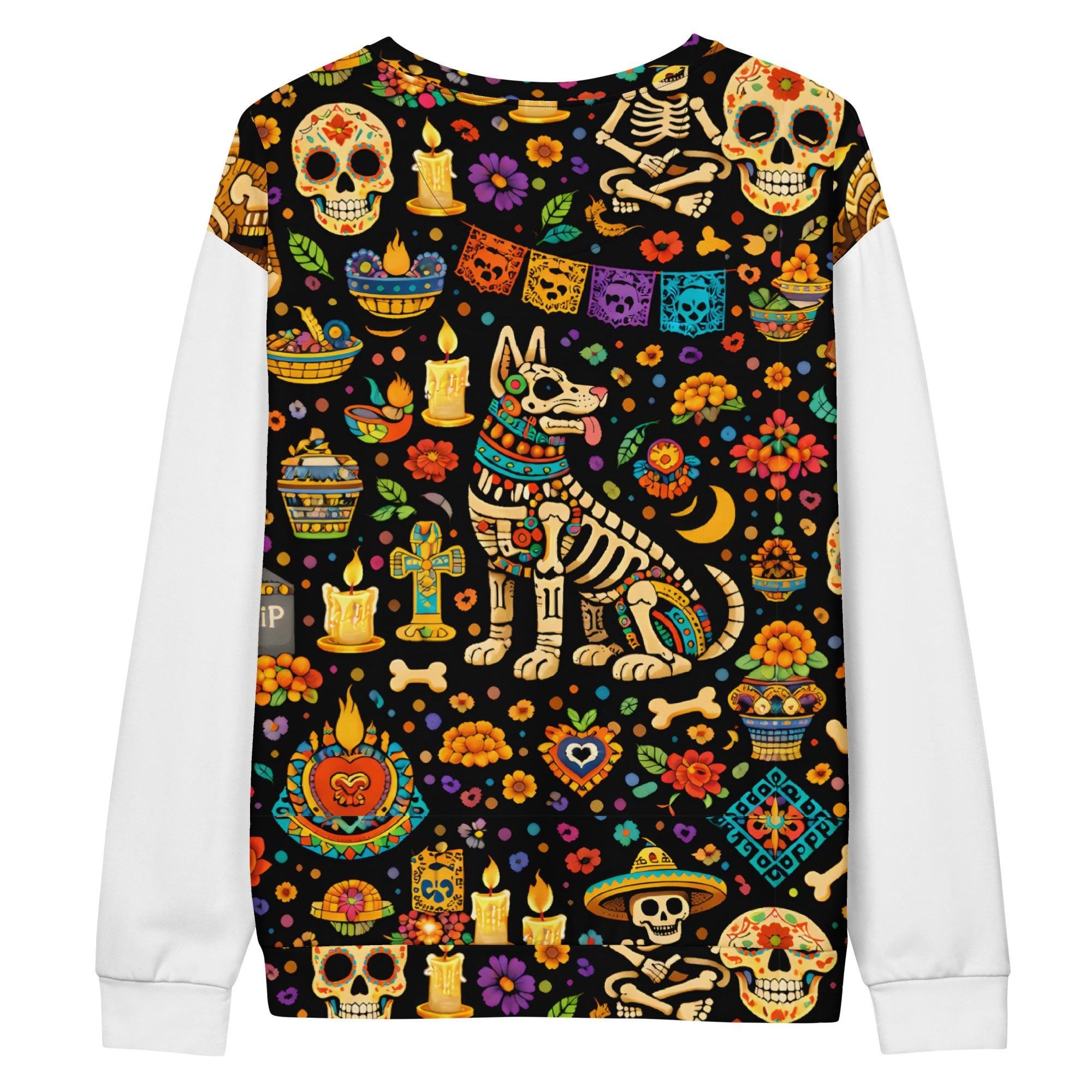 Cotton Dia de los Muertos Xolo Mexican Unisex  Sweatshirt